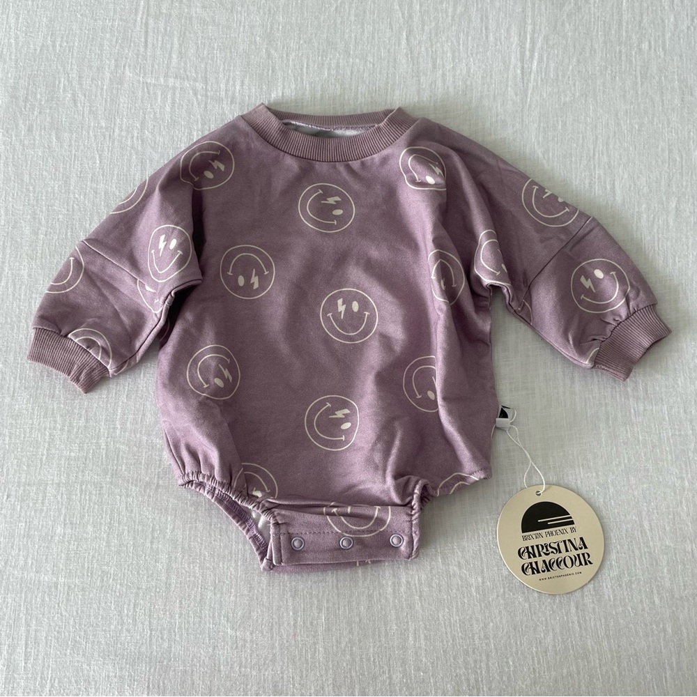 New 0-6 month Purple Smiley bubble romper sweatshirt Brixton phoenix